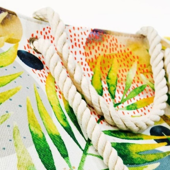 TROPICAL LEAF WITH FLOWER PRINT & ABSTRACT TOTE BAG - Picture 4 of 8